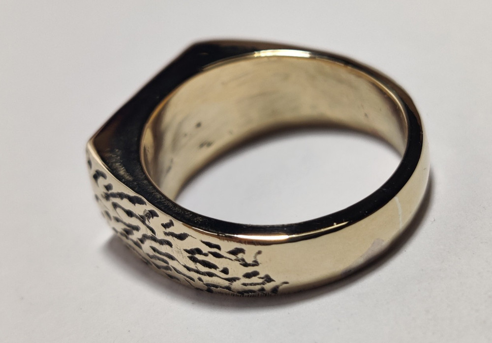 Solid 925 Sterling Silver Gold Plated Rectangle Signet Ring - Textured Men's Ban