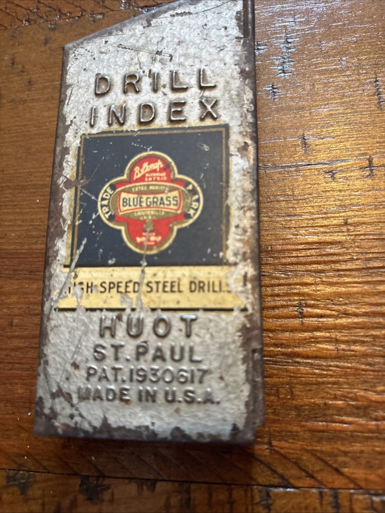 Vintage Drill Index Huot Blue Grass With Drill Bits