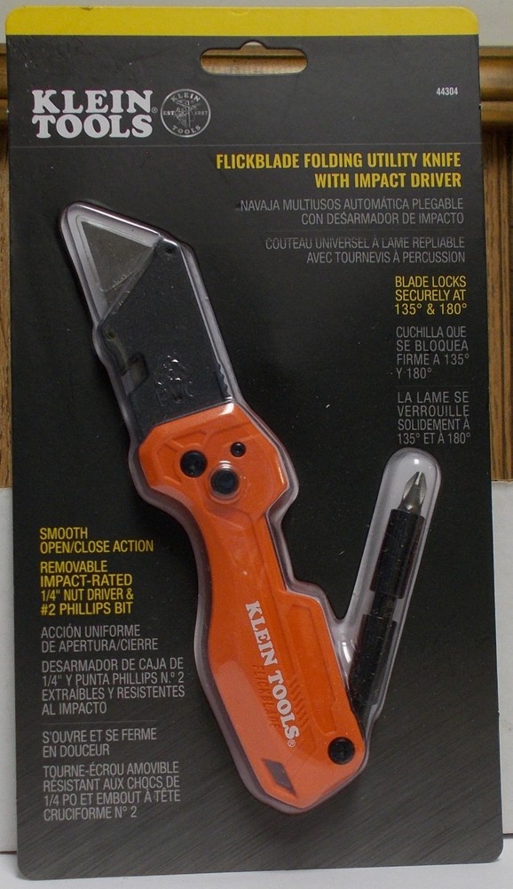 Klein Tools 44304 FLICKBLADE Folding Utility Knife With Impact Driver