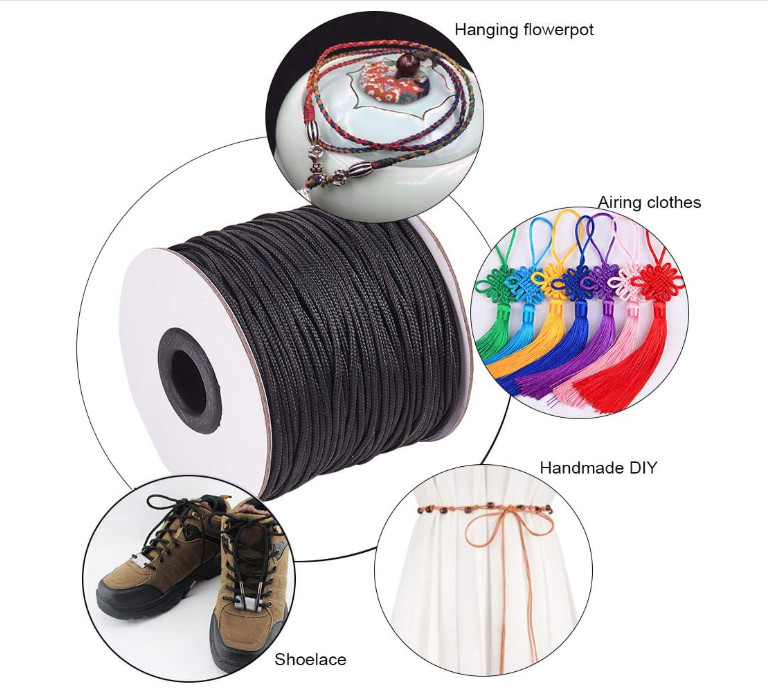 1.5mm 100 Yard Black Nylon Cord Wind Chime Cord Replacement Braided Blind String