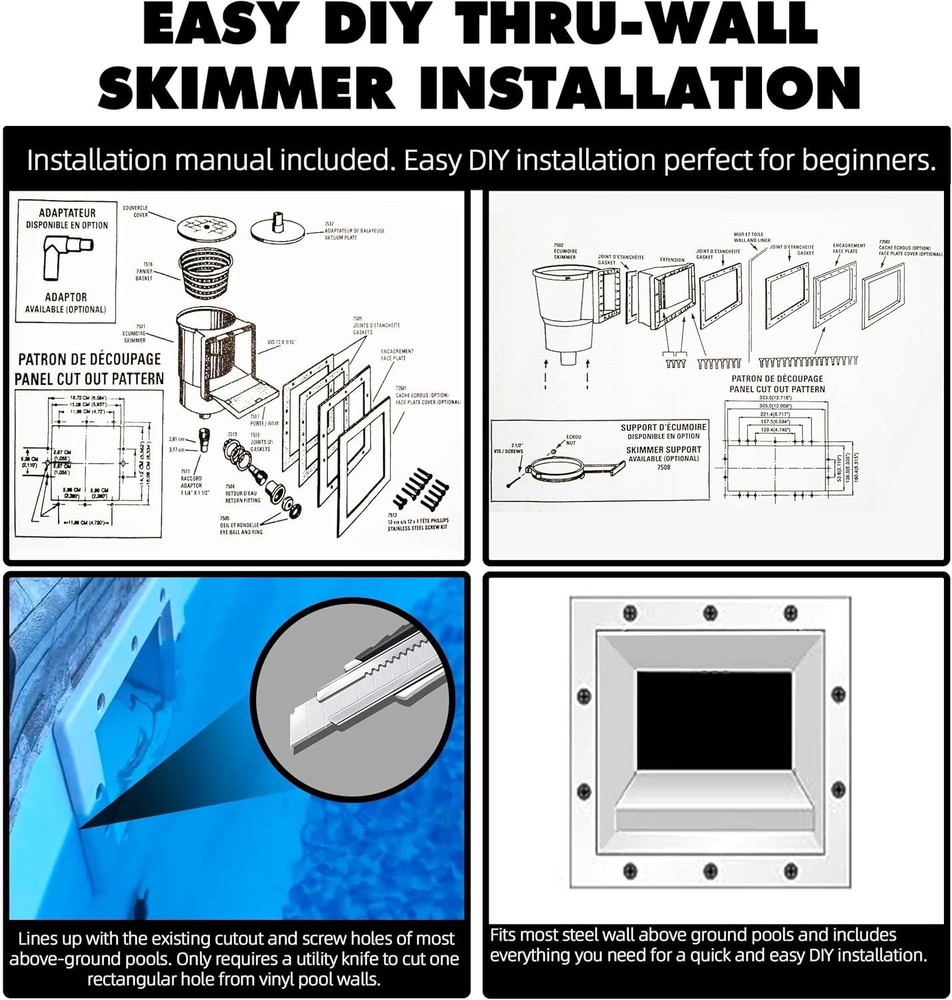 Universal Above Ground Pool Skimmer with Complete Accessories & Easy Setup