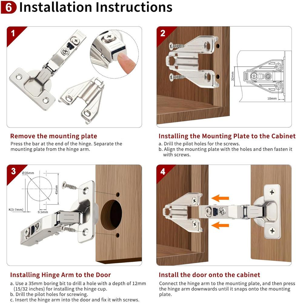 60 Pack Soft Close Hidden Hinges for Kitchen Cabinets, 105° Adjustable