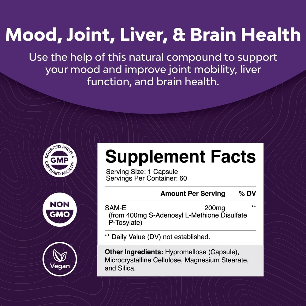 Sam-E 200mg Mood Support Supplement - S-Adenosyl Methionine Sam-E Supplement