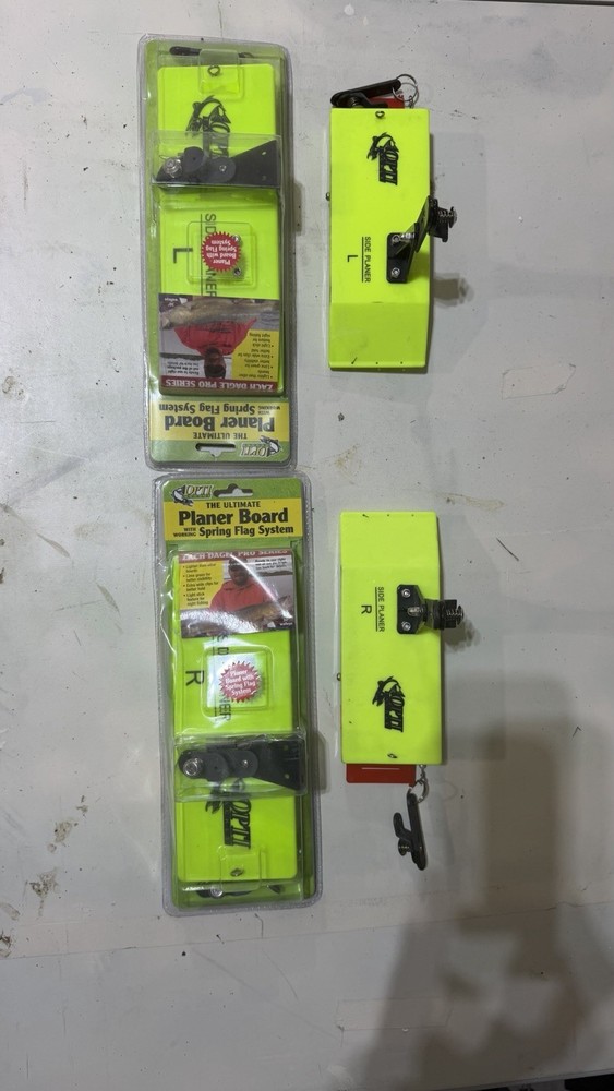 Opti-Tackle Yellow Planer Board Set Left & Right with Spring Flag System