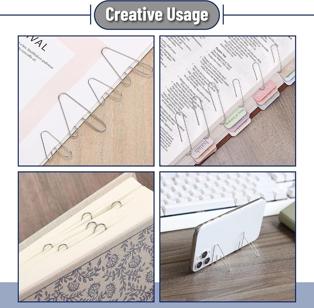 450 Silver Paper Clips - Zinc Galvanized, Assorted Sizes for Office & DIY