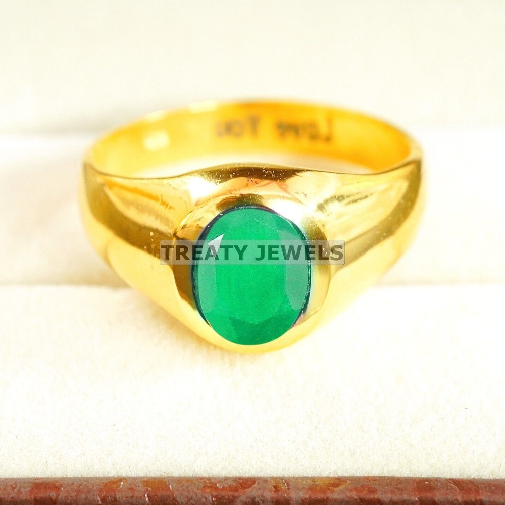 Emerald Oval Cut With 14K Solid Gold Ring For Men's #B23