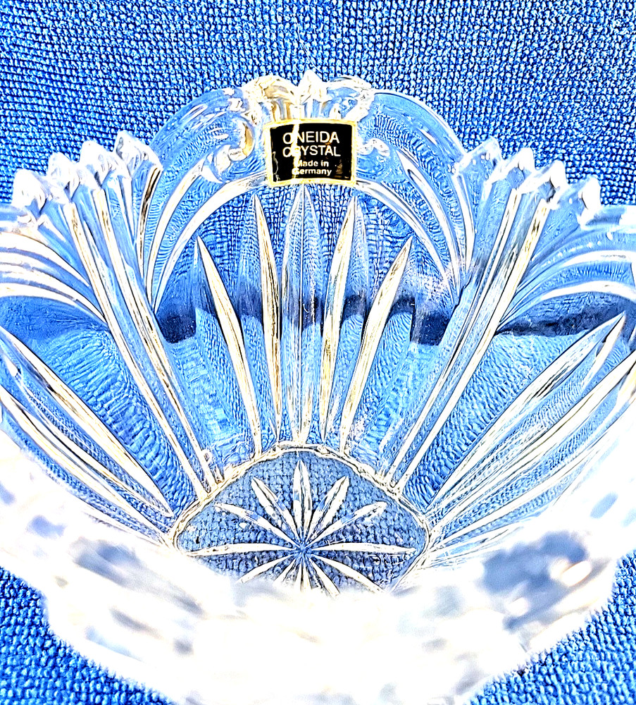 Oneida Crystal Candy Dish Made In Germany Augustine Pattern With Sticker