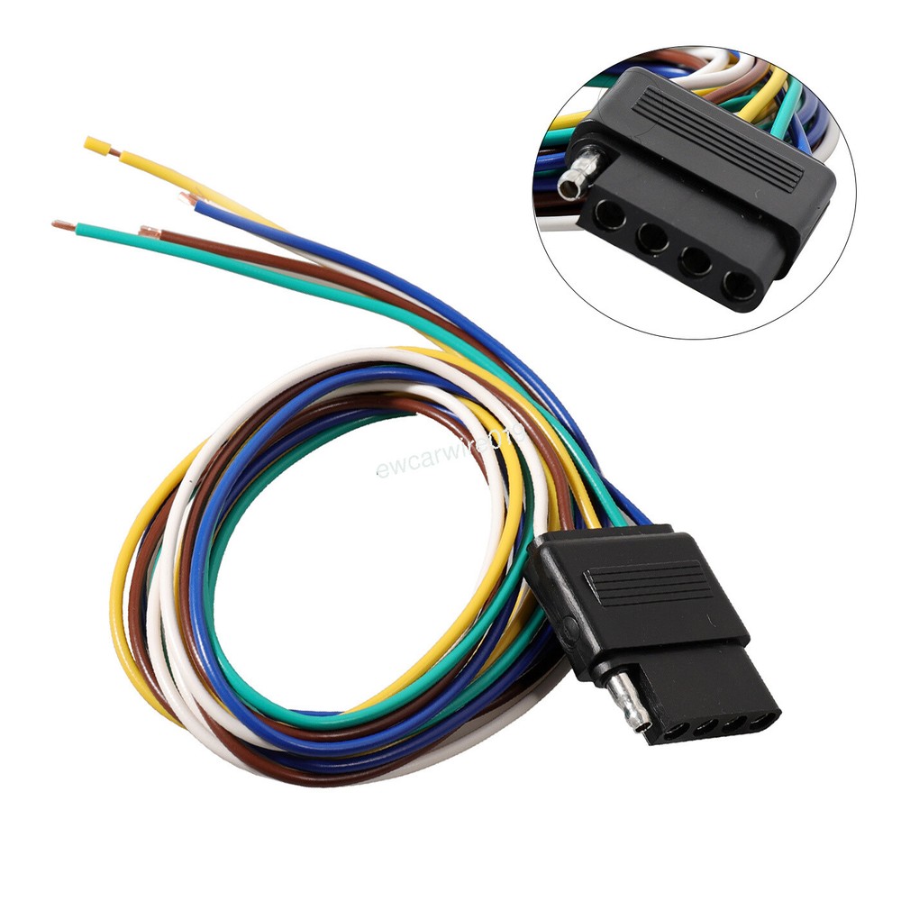 5-Pin Flat Trailer Wire Harness Tail Brake Light Female Socket Plug Connector
