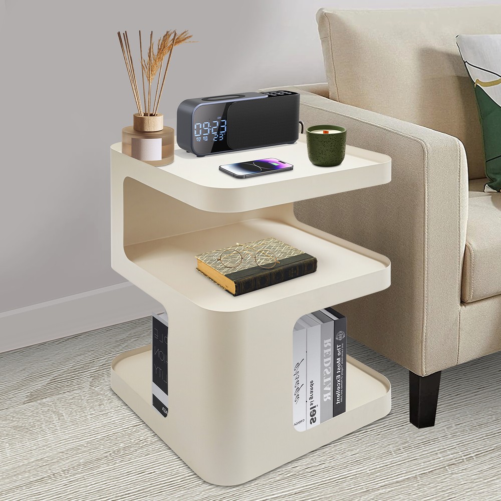 Couch Bedroom Modern Cream End Table Metal Nightstand Side Table with Storage