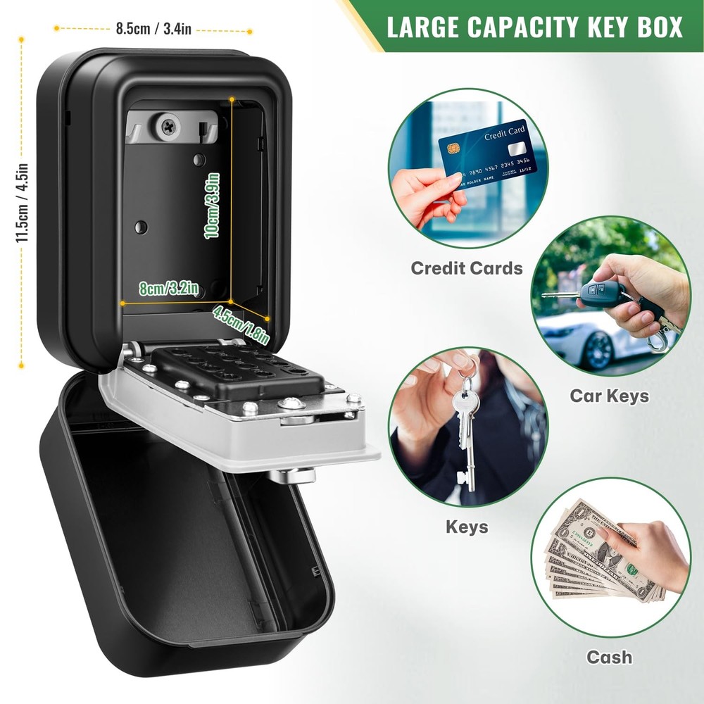 Lock Box for Keys with Code Waterproof Key Boxs Wall Mount 12-Digit Keypad Lo...