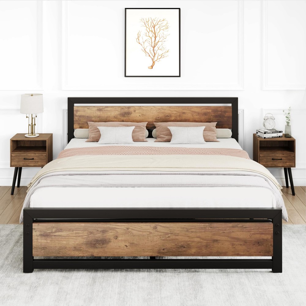 Full Size Bed Frame ,Metal Heavy Duty Platform Bed Frame with Headboard Bedroom