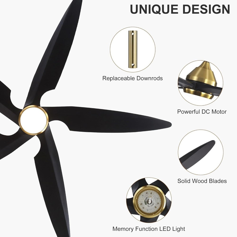 Modern Ceiling Fan with Remote, Lights & Quiet Reversible Blades