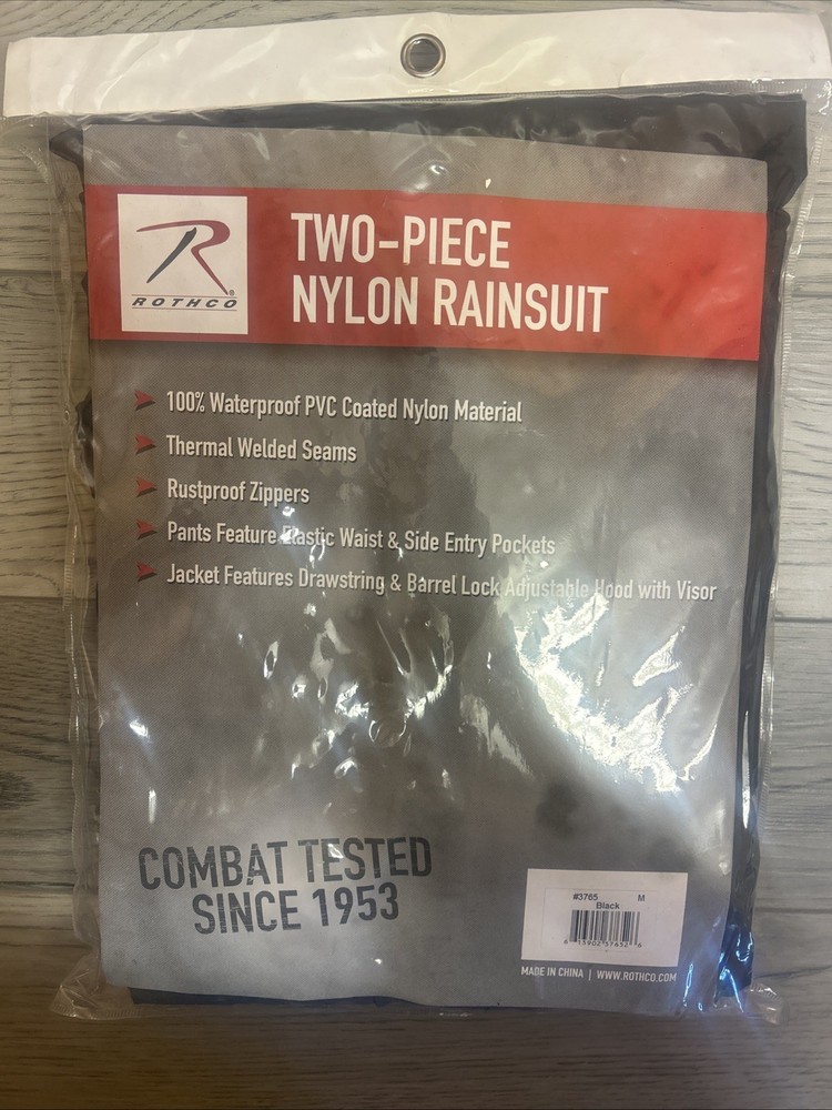 Two Piece Nylon Rainsuit Black Medium Rothco