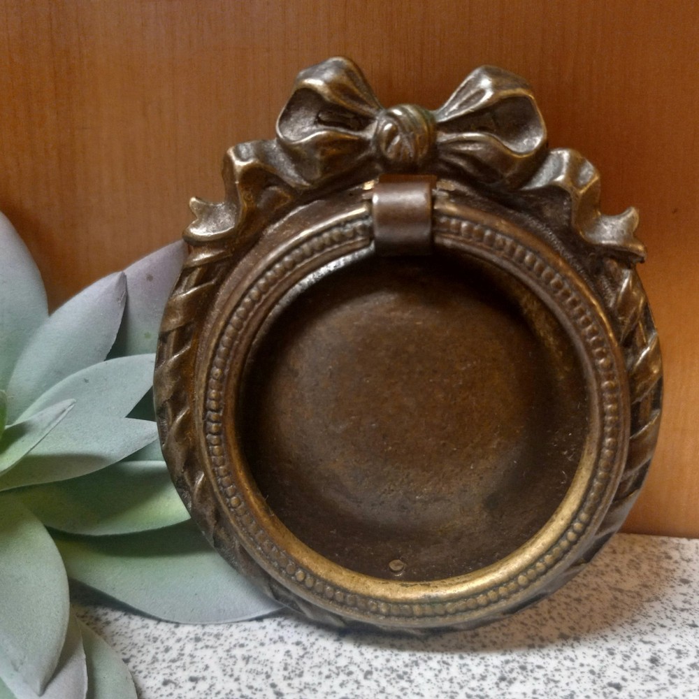 Antique Victorian Cast Brass Ornate Drop Ring Drawer Pull Decorative Makers Mark