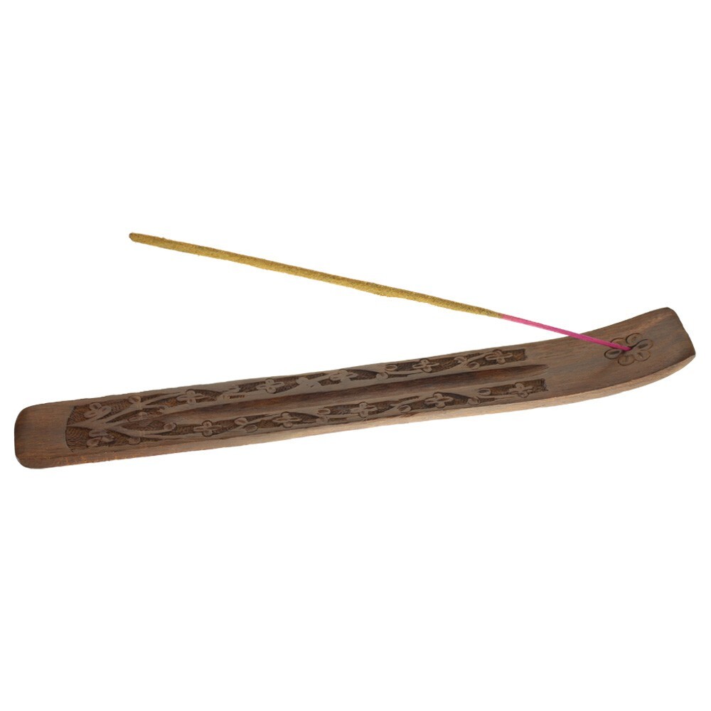 Incense Burner - Wooden Flat Carved Flower