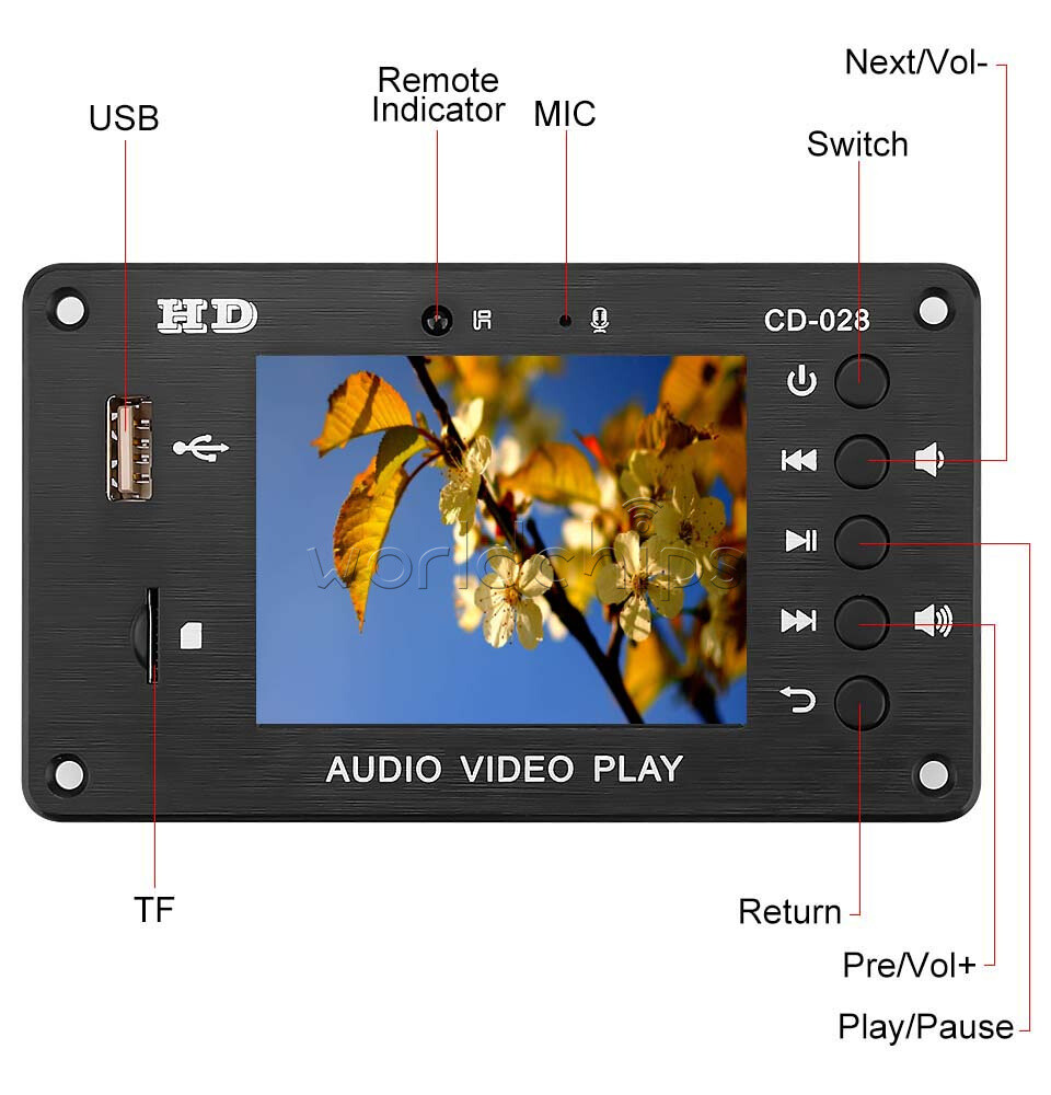 2.4'' MP5 Stereo Audio-Decoder Board 5.0 Bluetooth Calls HD Video Player
