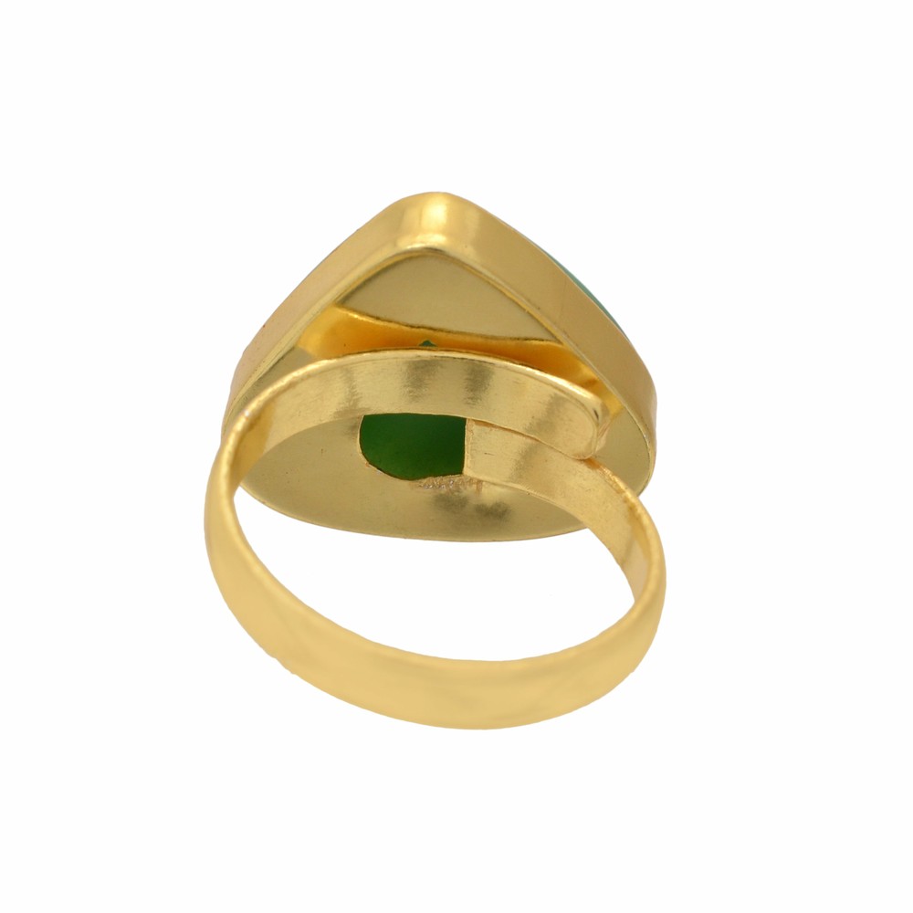 Size 9.5 - Size 11 Adjustable Boulder Chrysoprase 24K Gold Plated Ring GPR1138