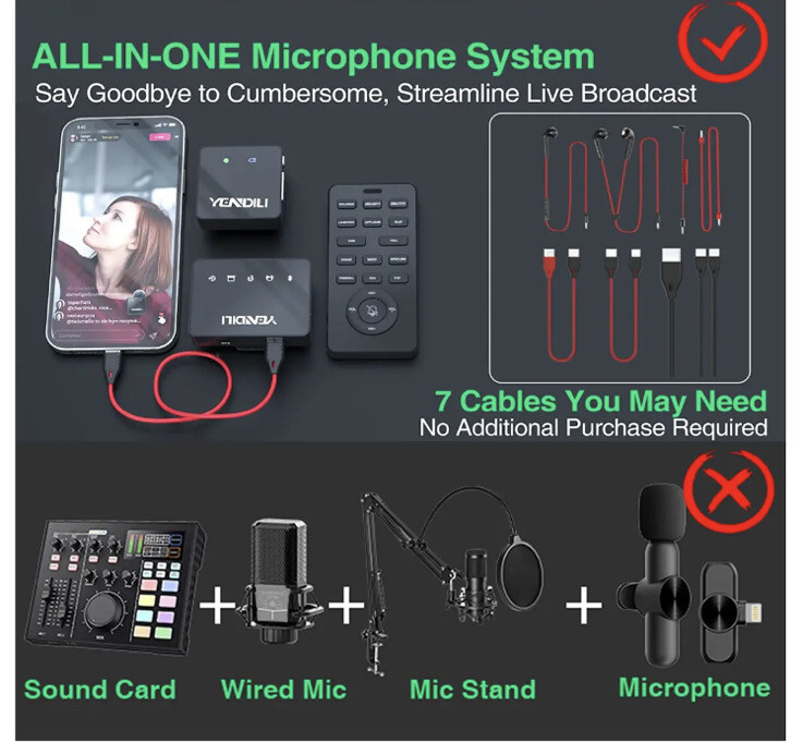 YENDILI Wireless Lavalier Microphone for iPhone Android 2.4G Mini Lapel Mic