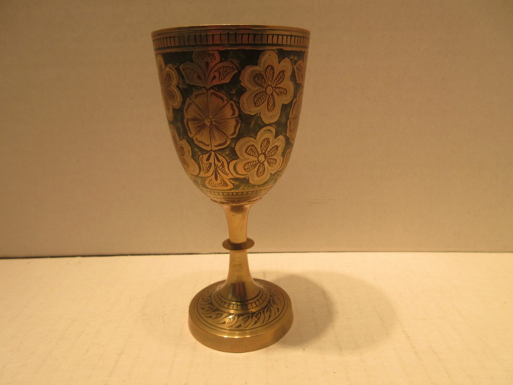 Brass Enameled Wind Cup Goblet Flower Background