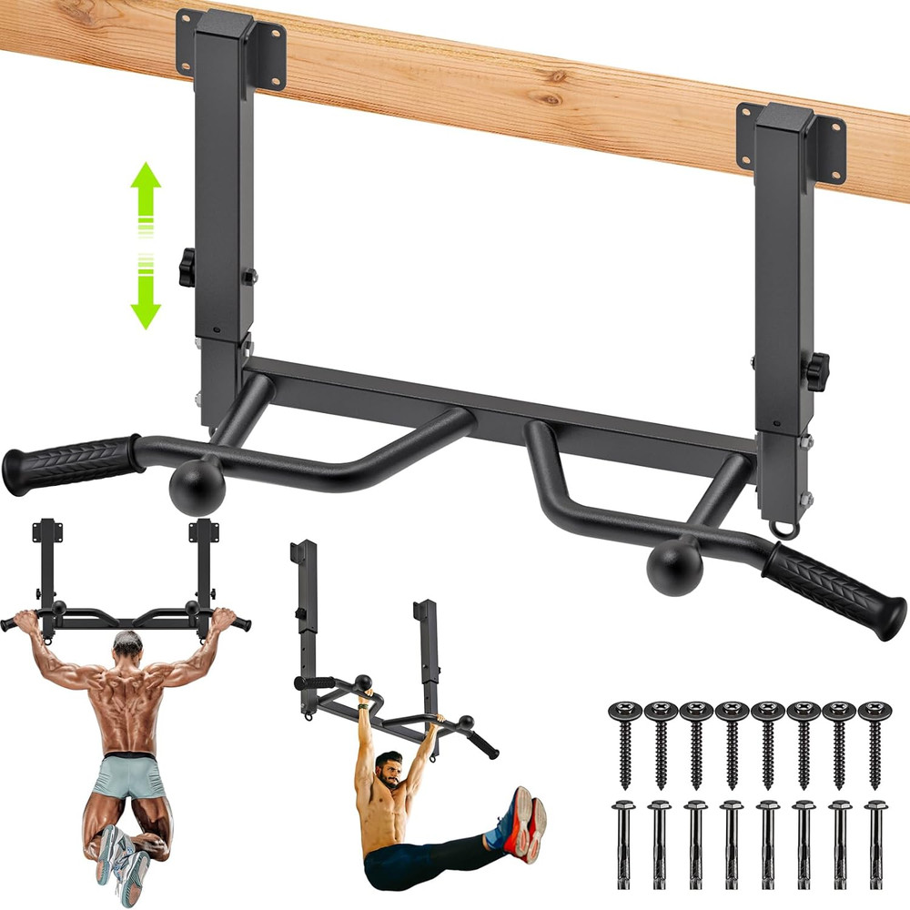Sturdy Heavy Duty Pull Up Bar - Wall, Doorway & Ceiling Mount - 500 lbs Capacity