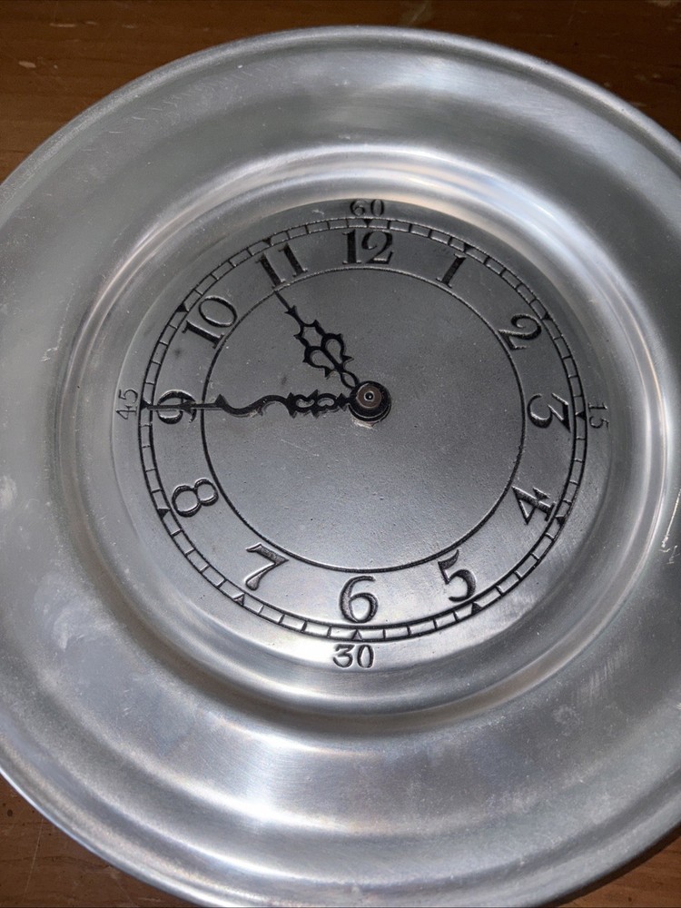 Vintage 10” Pewter Plate Wall Clock WORKING