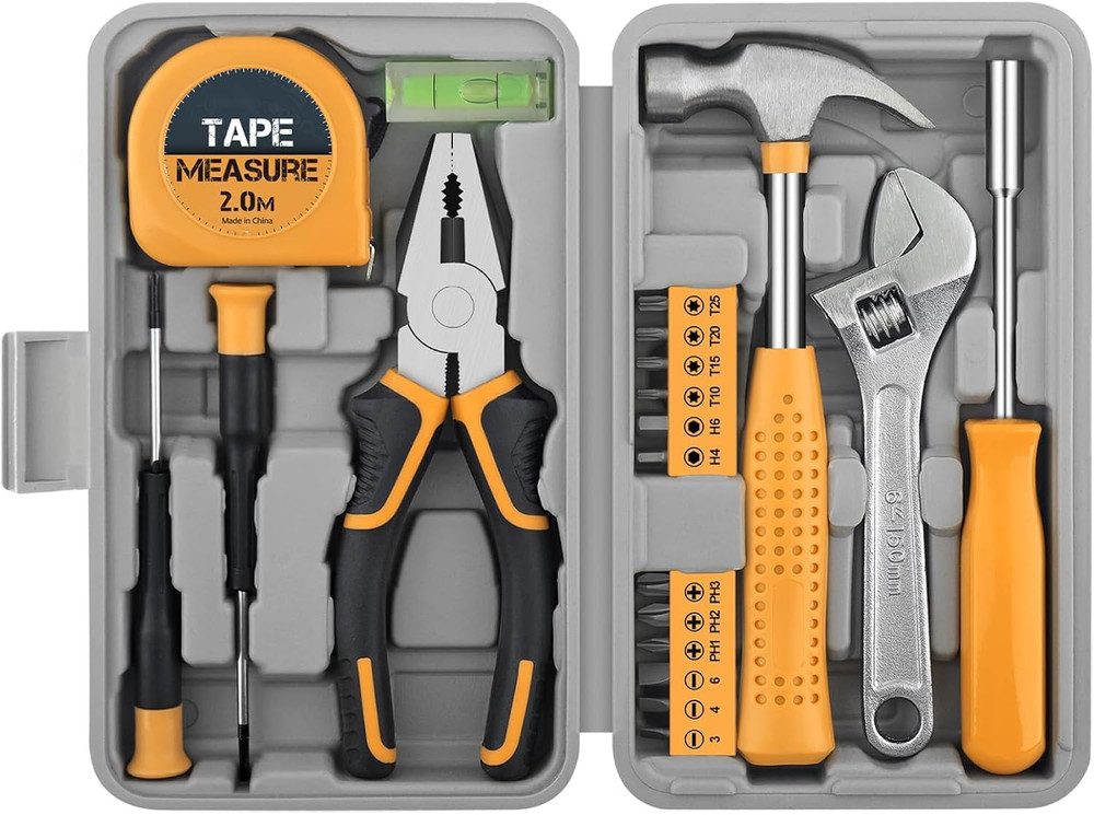 20 Pcs Home Tool Set, Basics Household Tool Kit with Small Mini Carrying Box For
