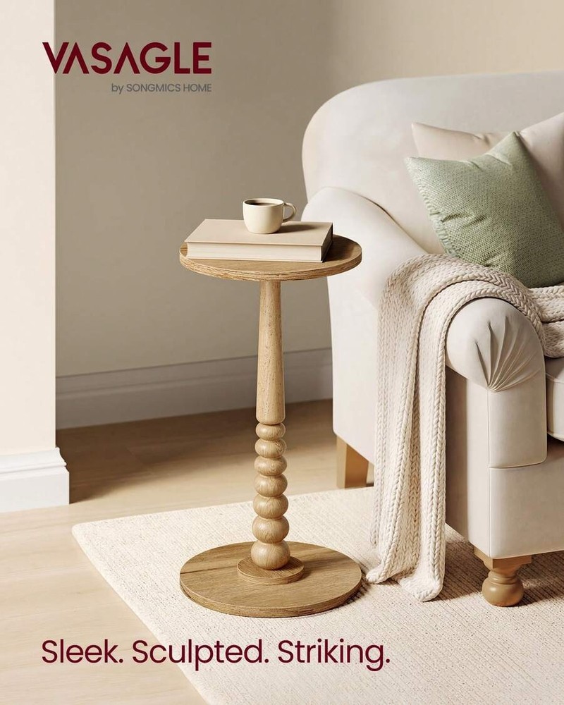 Round Mid-Century Side Table, Solid Wood Legs, Compact For Small Spaces