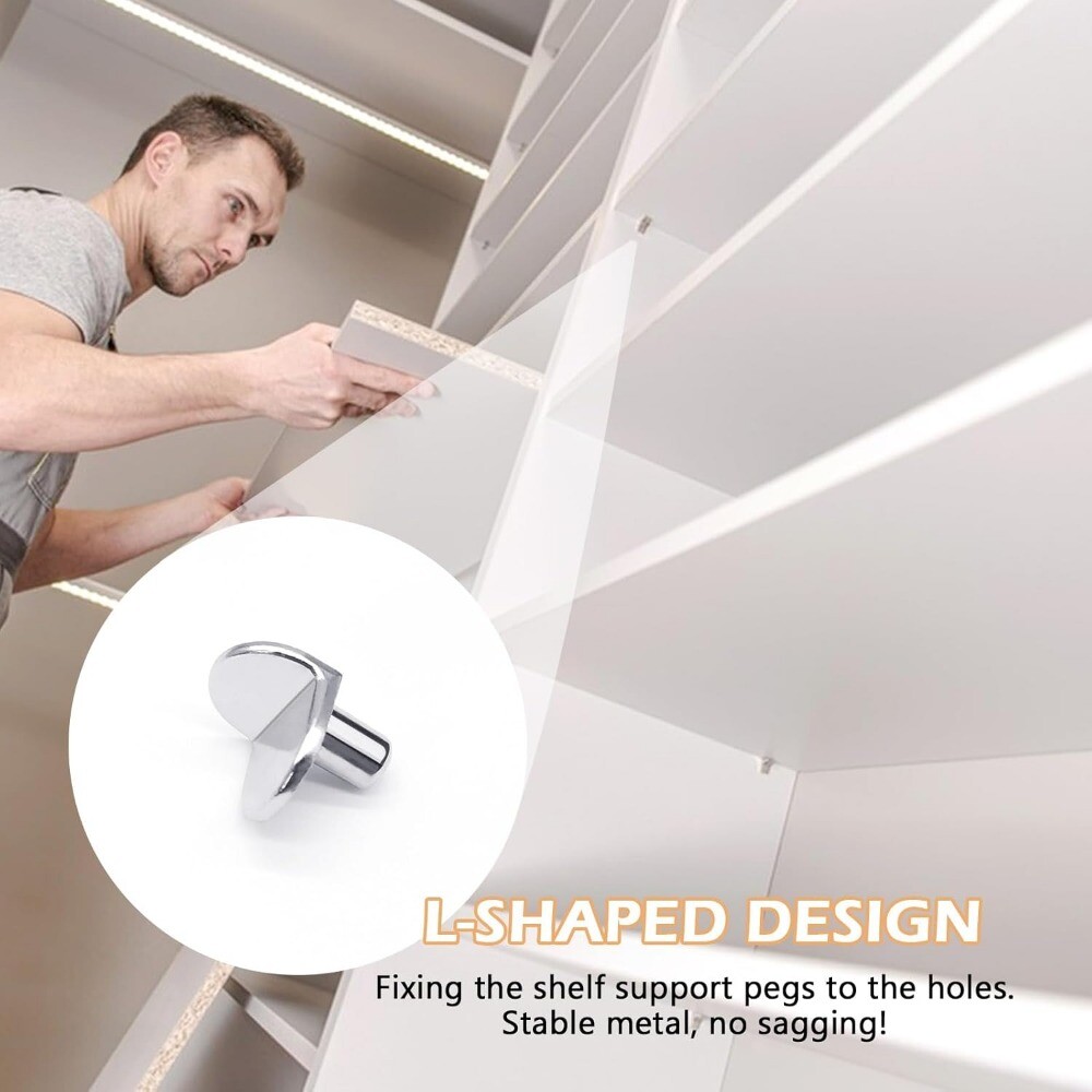 20pcs 5mm Solid Metal Laminate Support Hooks Pins for Bookcases Closets Silver