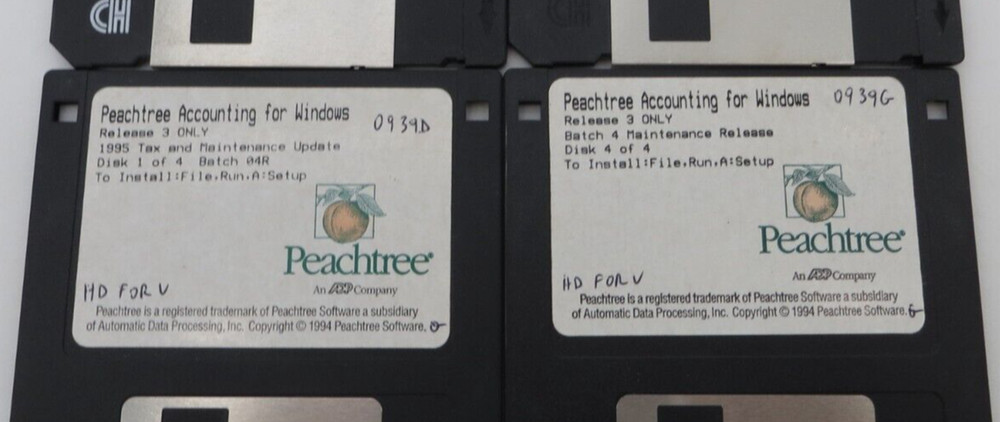 Peachtree Accounting For Windows 3.5" Floppy Disks 1994 computer software ADP