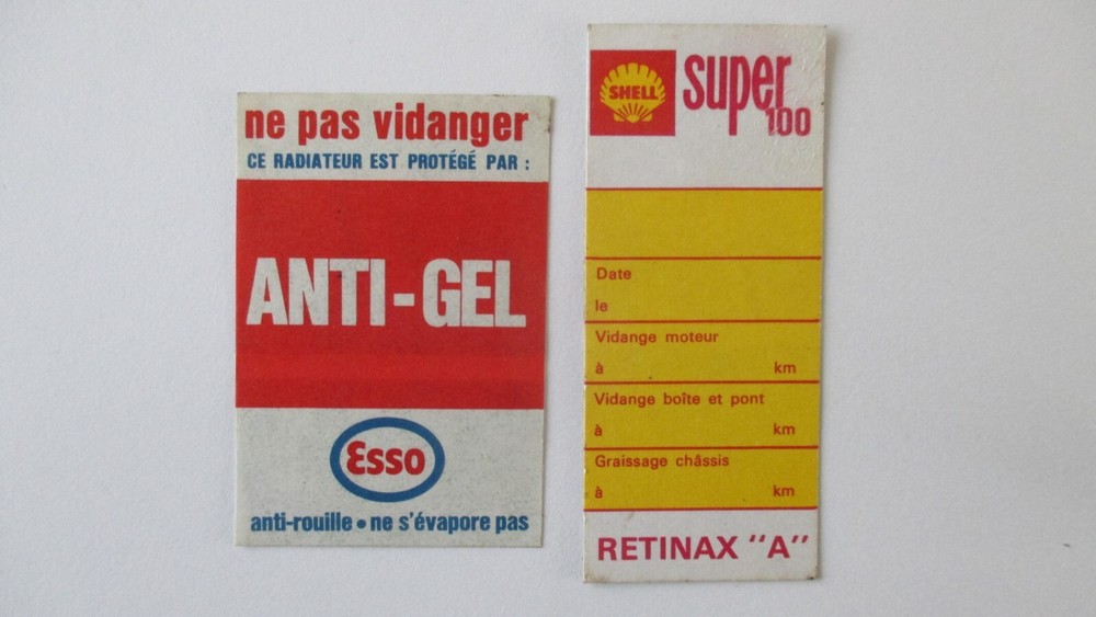 2 small labels vintage engine compartment, oil SHELL Super 100