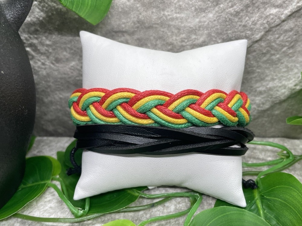 2 PC Leather Bracelet Stackable Adjustable Tie New Free Ship B2848