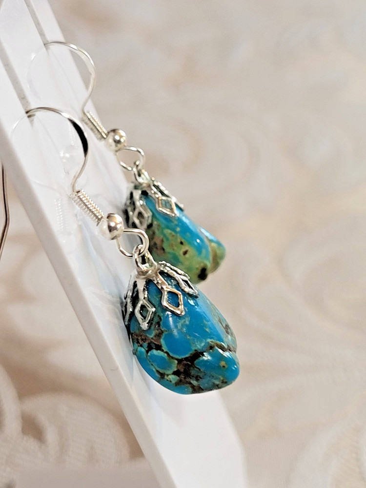 Kingman Raw Blue Turquoise Nugget Dangle Earrings