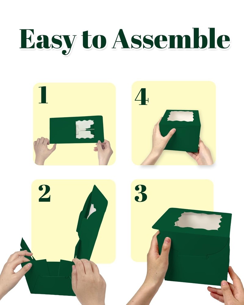 Cake Boxes with Window 6x6x5 Inch Green Includes Boards 36 PCS 18 Pack