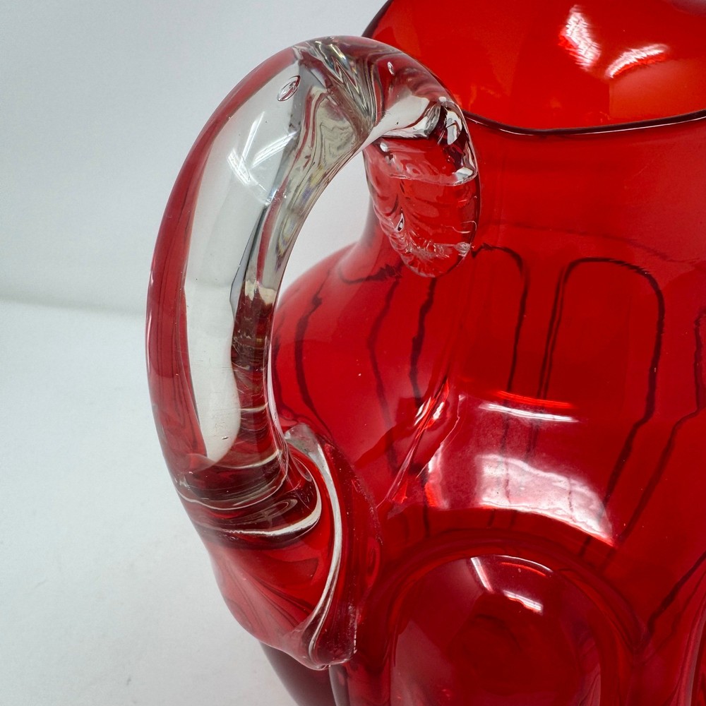 Fostoria Bulging Loops Pitcher Red Glass Hand Blown Clear Handle