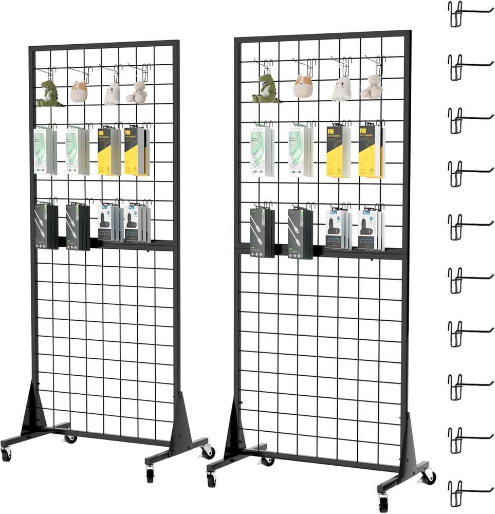 2-Pack Heavy Duty 2' x 5.5' Gridwall Display Stands with Triangle Base