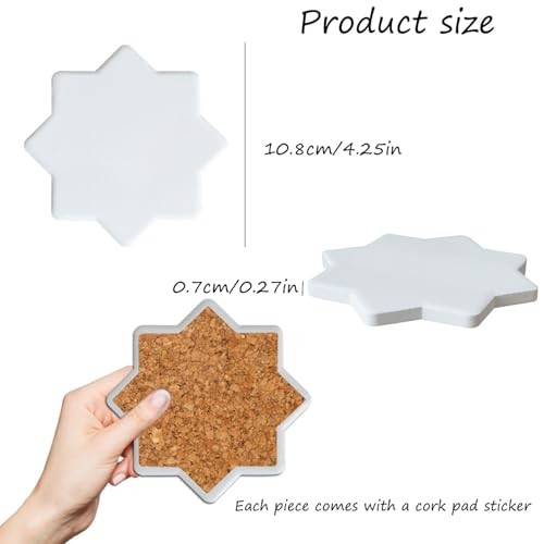 Sublimation Ceramic Octagonal Star Shape Coasters Blanks - Octagonal, 8 PACK
