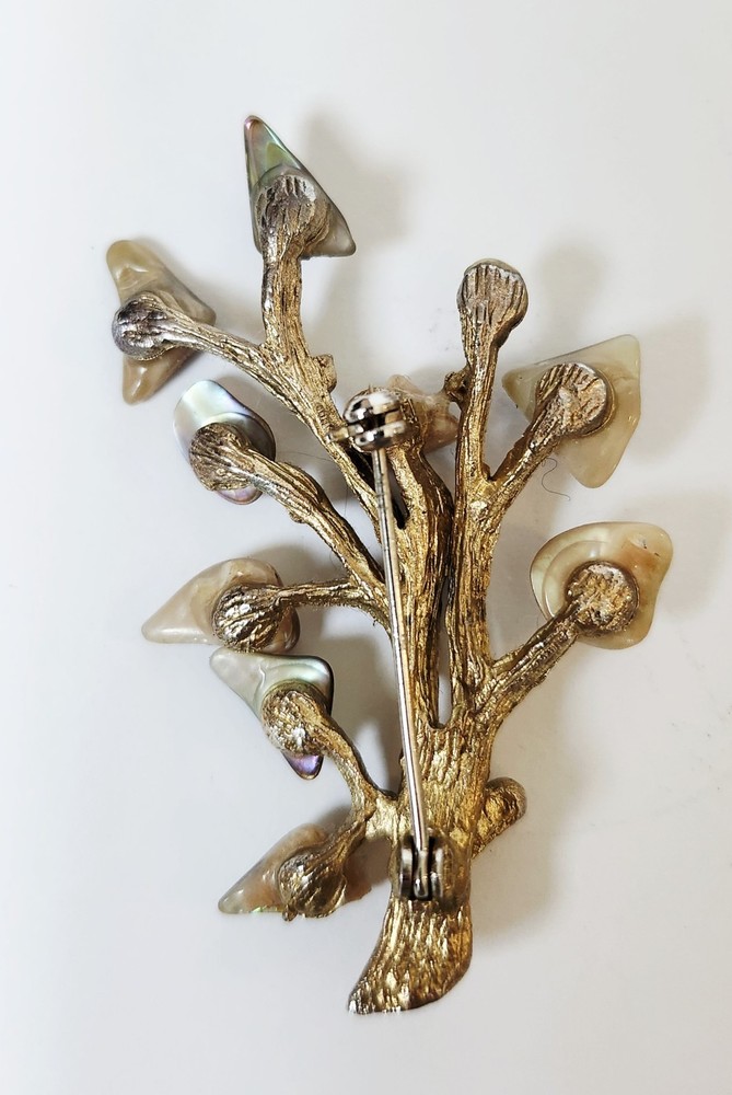 Vintage Abalone Dangle Earrings Plus Gold Tone Brooch
