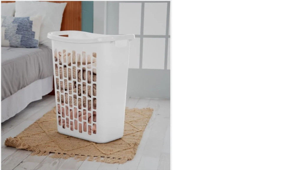 Mainstays Rectangular Open Plastic Hamper, for Narrow Spaces, White, Adult
