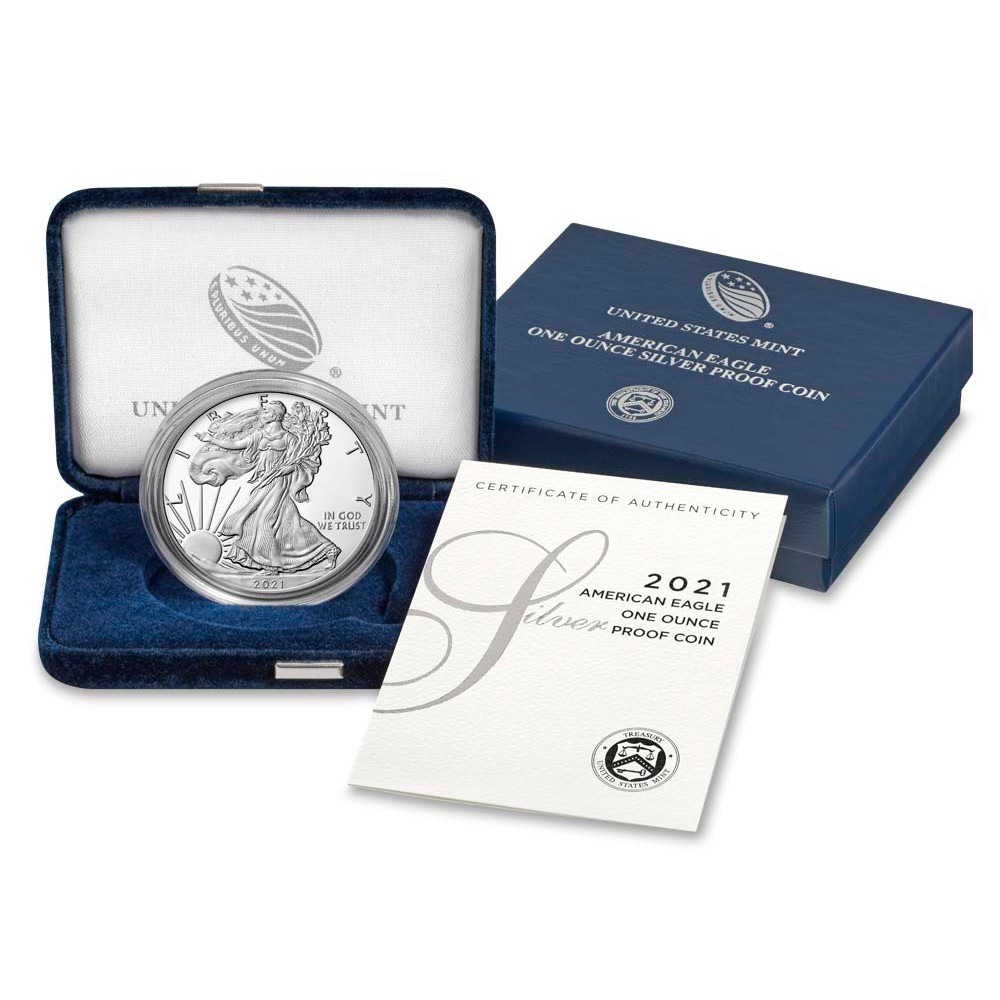 2021-W Proof $1 Type 1 American Silver Eagle Box, OGP & COA