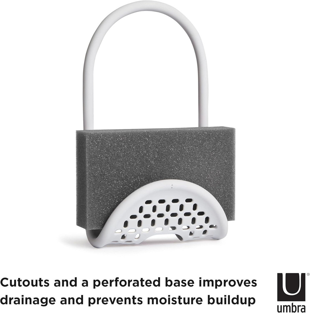 Sling Kitchen Sink Caddy Sponge Holder, Hangs over Faucet or Divider, Single, Wh