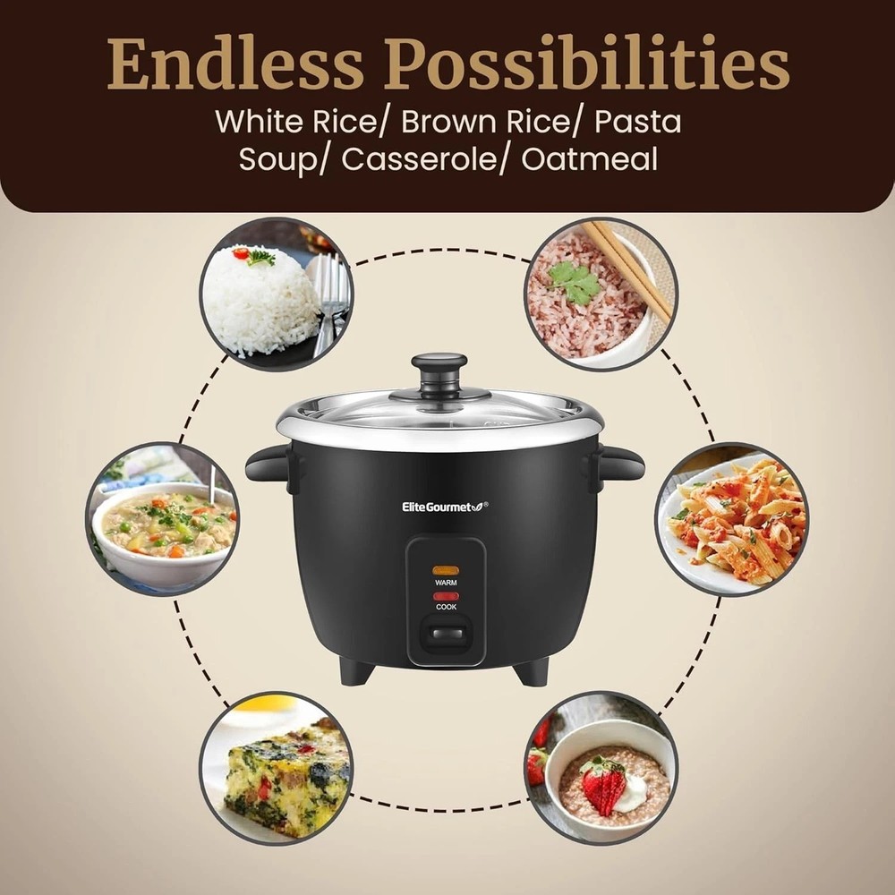 6-Cup Multi-Function Rice Cooker with Durable Stainless Steel Inner Pot - Black