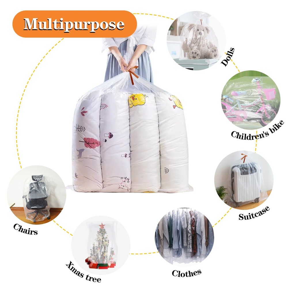 4 Pack Large Clear Plastic Bags, 40" x 60" Moistureproof Large,
