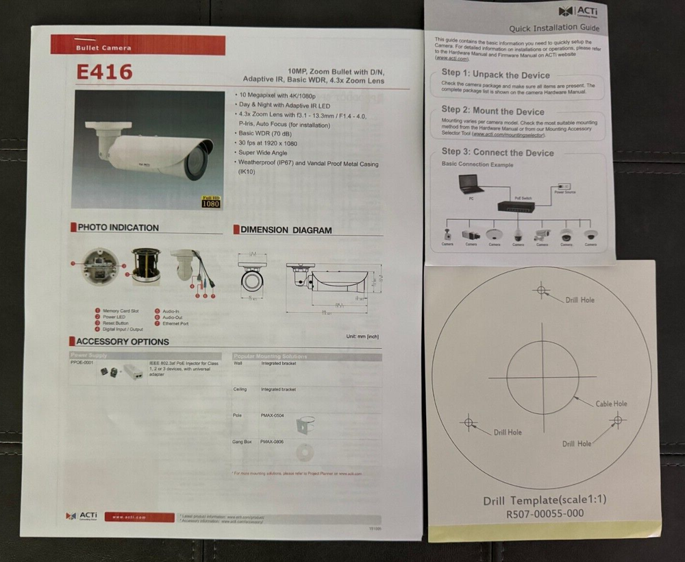 ACTi Zoom Bullet Camera, Model E416-New