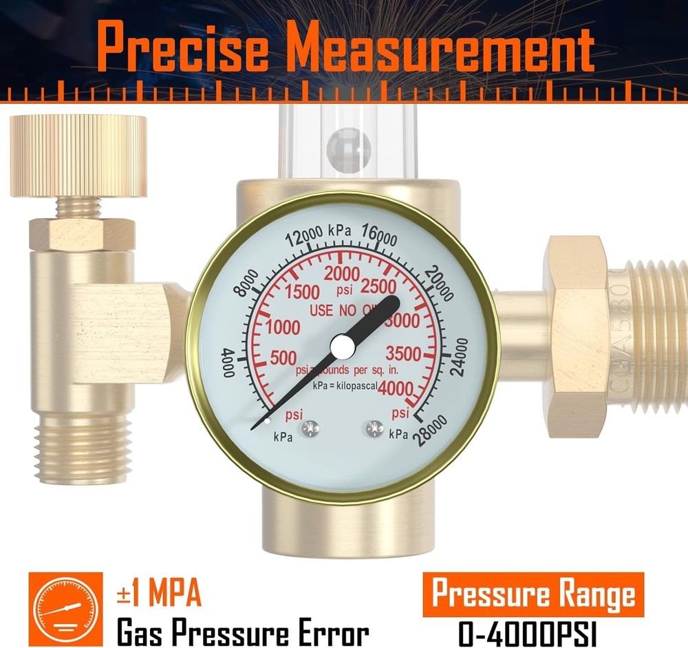 Precision Argon/CO2 Welding Regulator with Adjustable Flow & Pressure Gauge