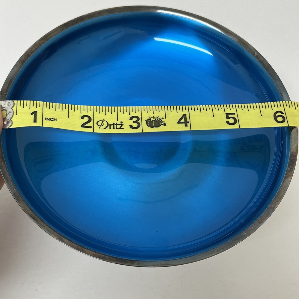 Vtg Oneida Silversmiths Silver Plated Candy Compote Dish w/Blue Green Enamel