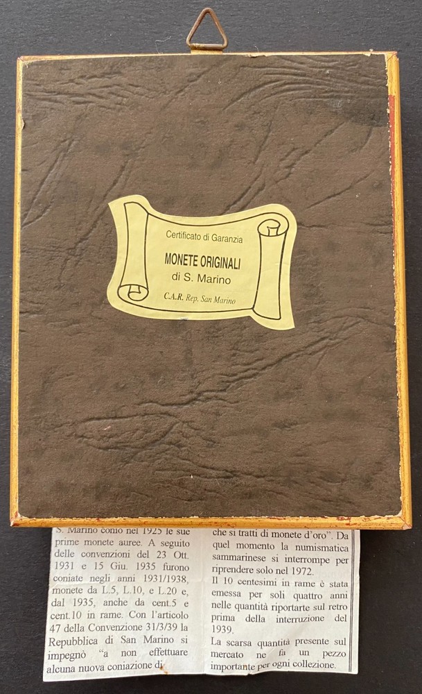 SAN MARINO 10 Centesimi 1936 Framed & Mounted
