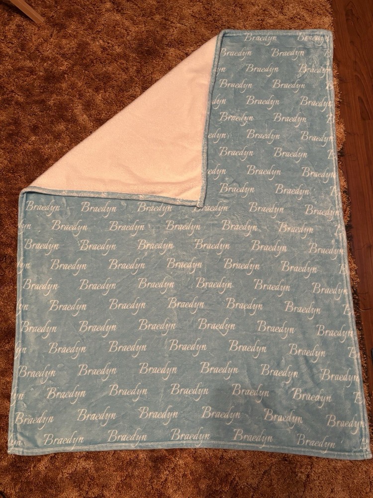 Personalized Teal & White Blanket 38 x 51 Braedyn
