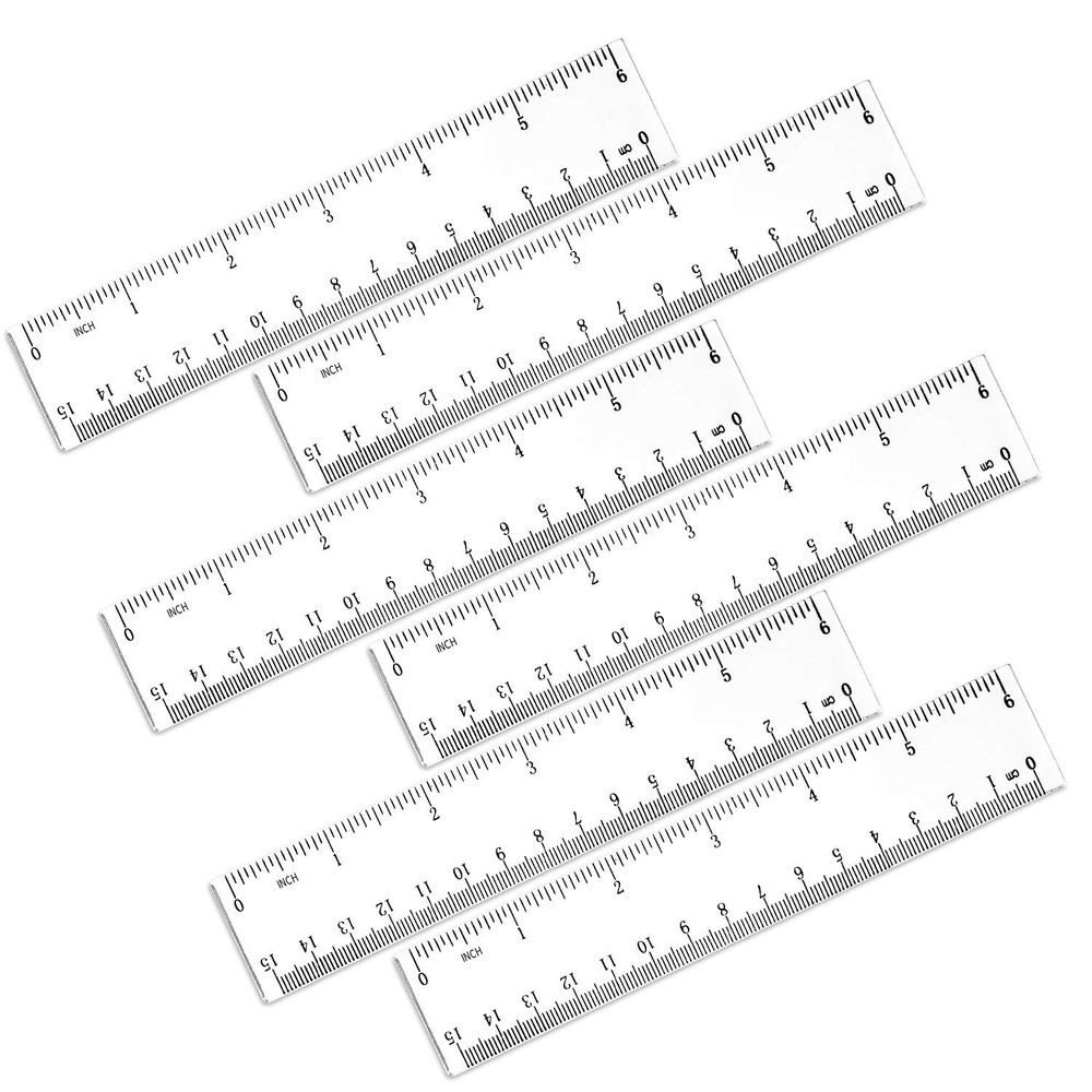 6 Pack 6 Inch Ruler Plastic Ruler Straight Ruler Plastic Measuring Tool Trans...