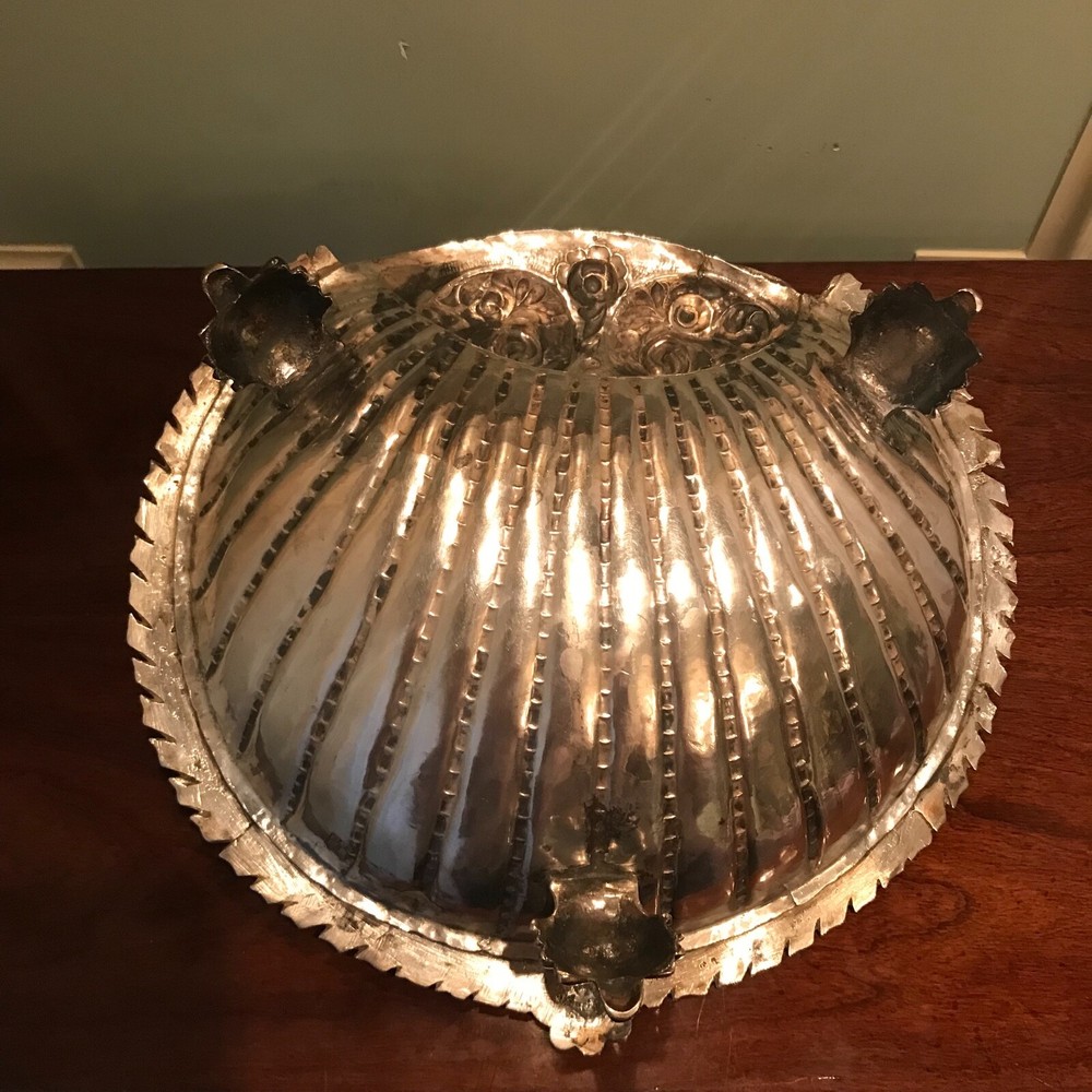 Large Antique Spanish Colonial Silver Baptismal Font Shell Dish