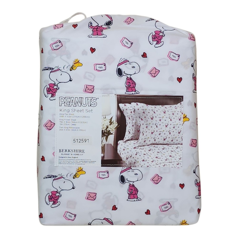 Peanuts Snoopy King Sheet Set By Berkshire Polyester Valentines Print Letters